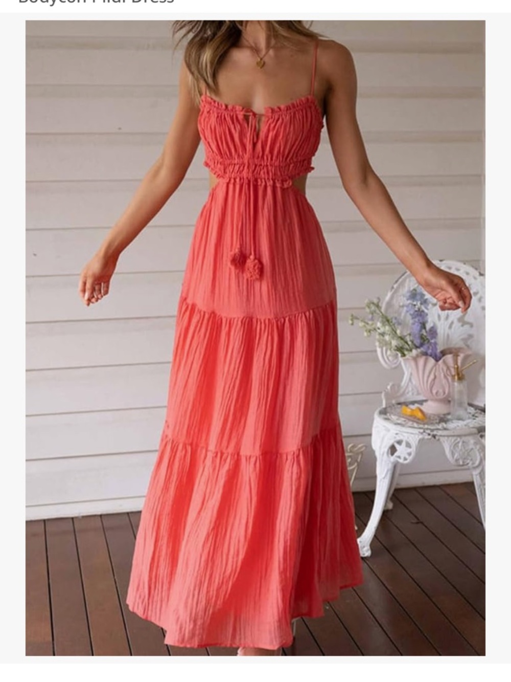 Smocked Coral Maxi Dress with Spaghetti Straps